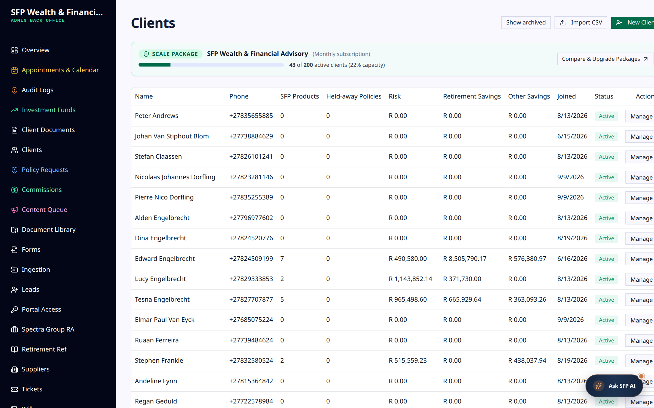 Client Book & Policy Capacity Tracker